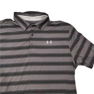 Under Armour Men's Black and Gray Loose Fit‎ Heat Gear Striped Polo XL